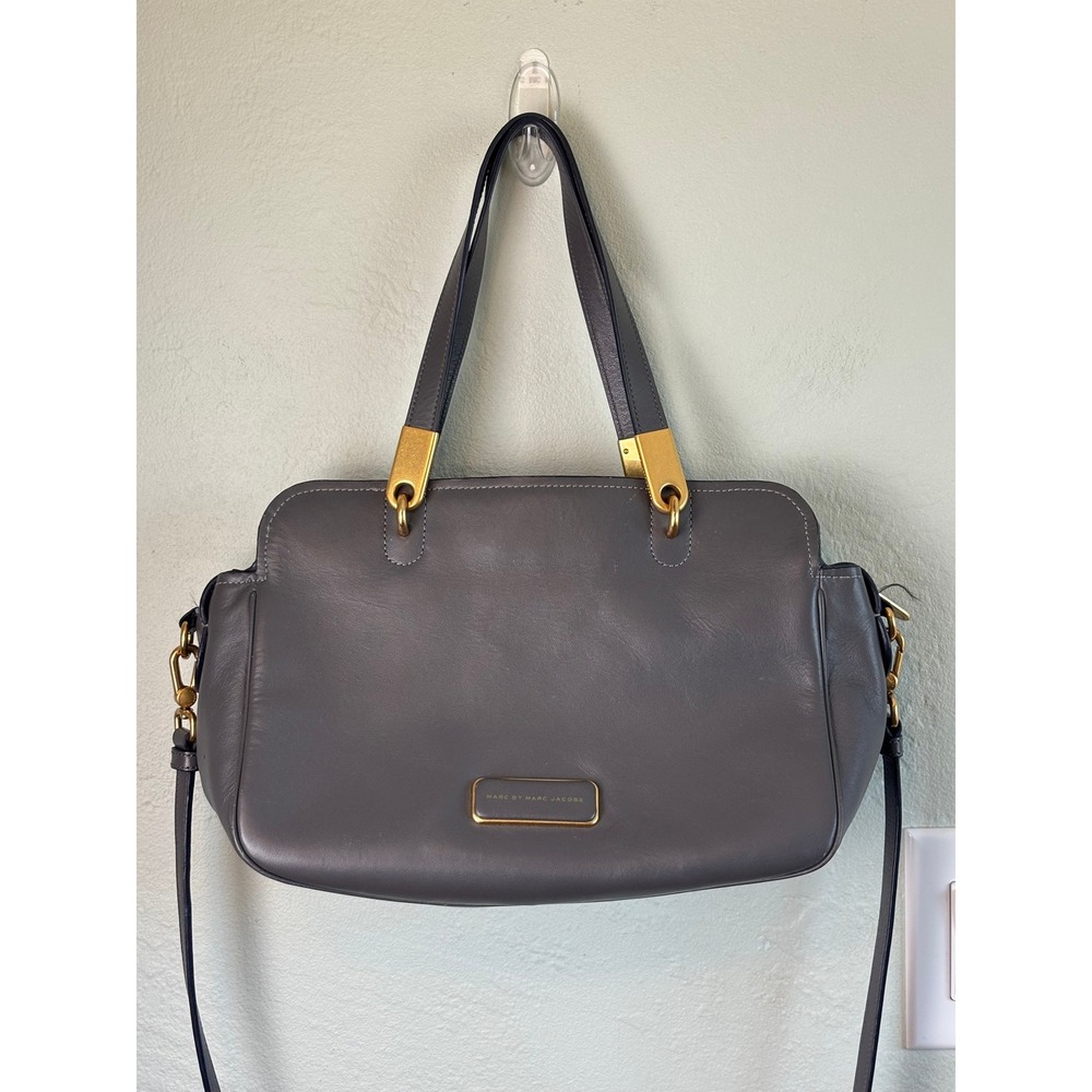 Marc by Marc Jacobs Gray Leather‎ Satchel Crossbody Shoulder Bag Gold Hardware